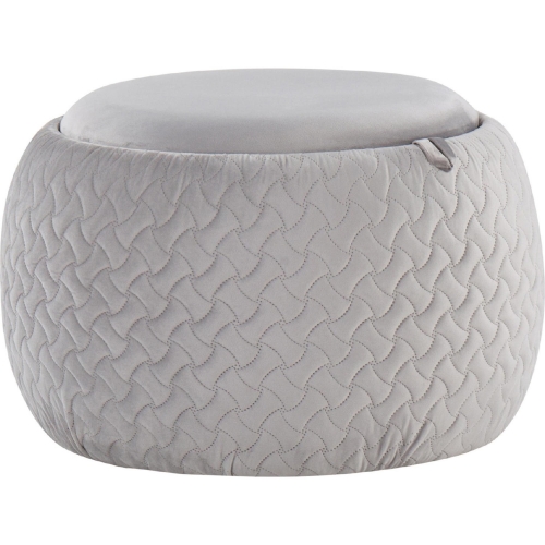 Tray Pouf Ottoman in Silver Velvet & Natural Wood